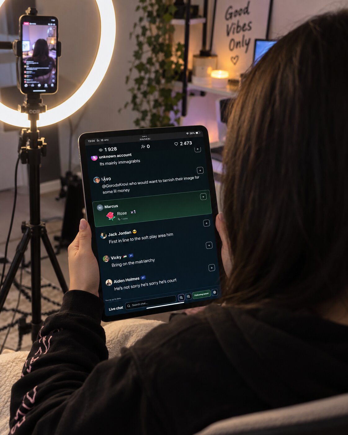 Creator desk with a dedicated screen for TikTok LIVE chat